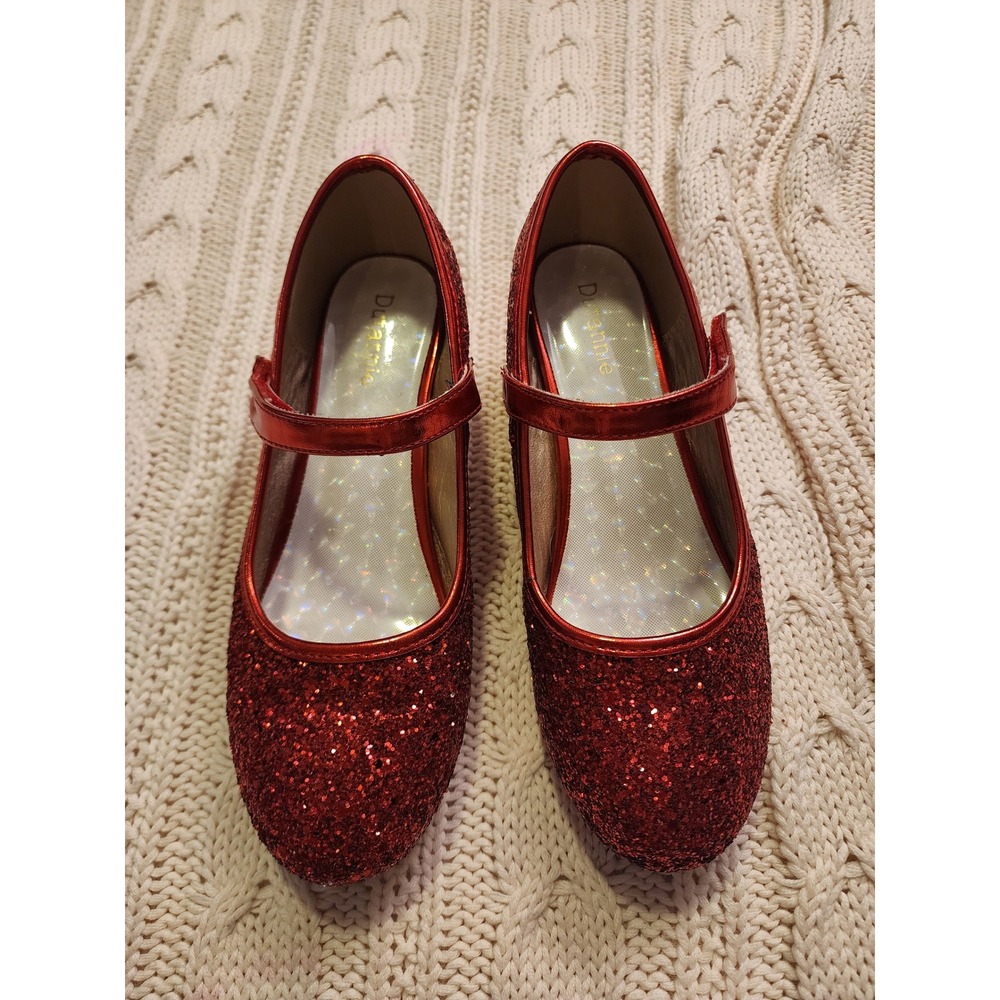 Dufannie Girls Red Glitter Mary Jane Heels Dress Shoes D3303 Size 5MT